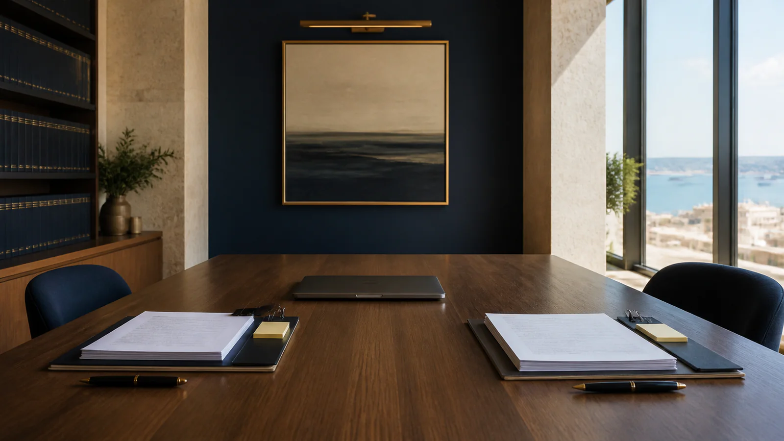 A meeting table prepared for a civil claim in Haifa
